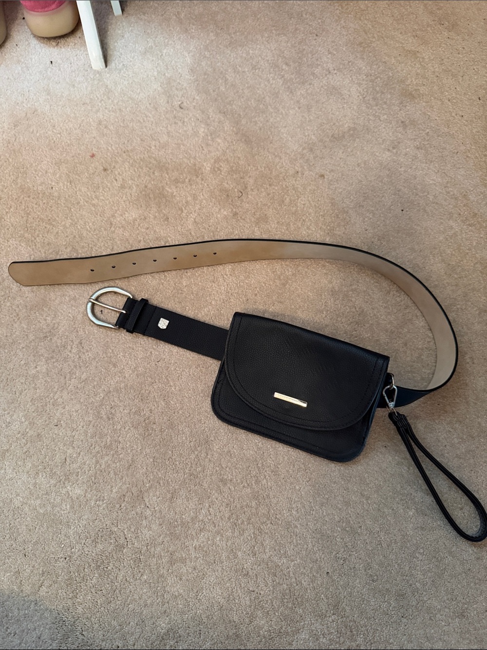 Vince Camuto Black Pebbled Belt with Detachable Bag